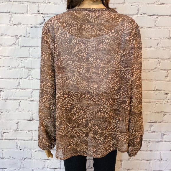 Ann Taylor - LOFT, Long sleeve brown/pink floral sheer blouse - Picture 10 of 14